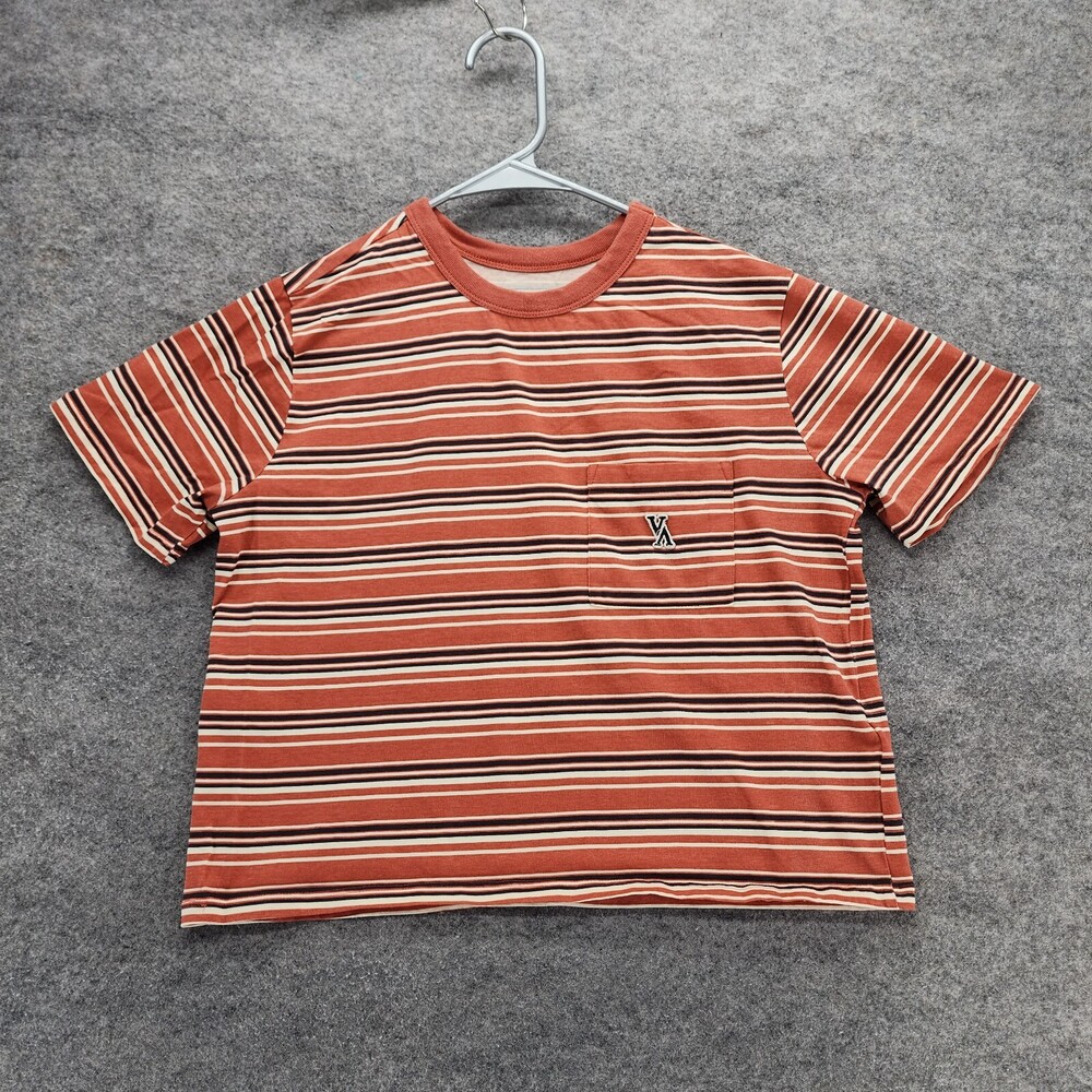 RVCA Shirt Womens XS Short Sleeve Orange Striped Cropped